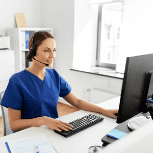 Woman providing customer service over the phone. 