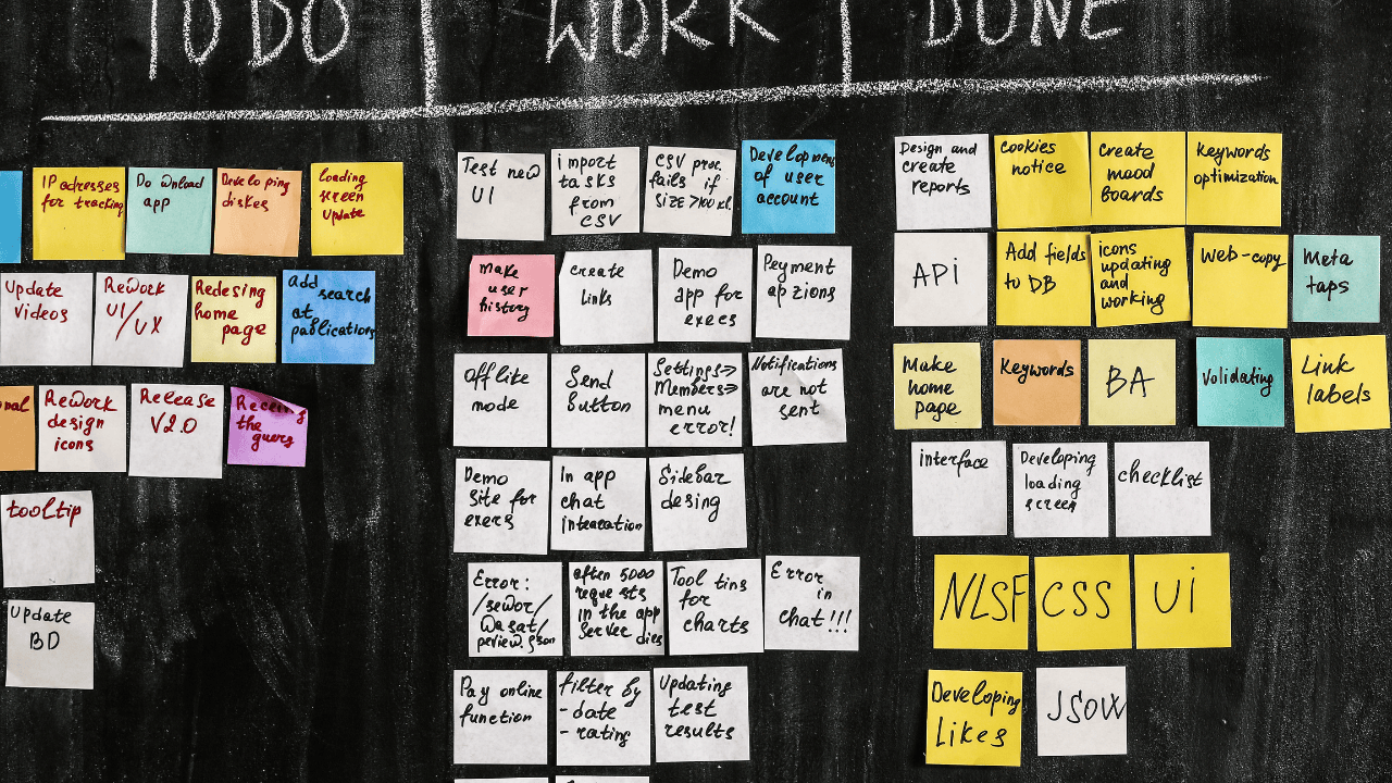 Chalk board with sticky note tasks